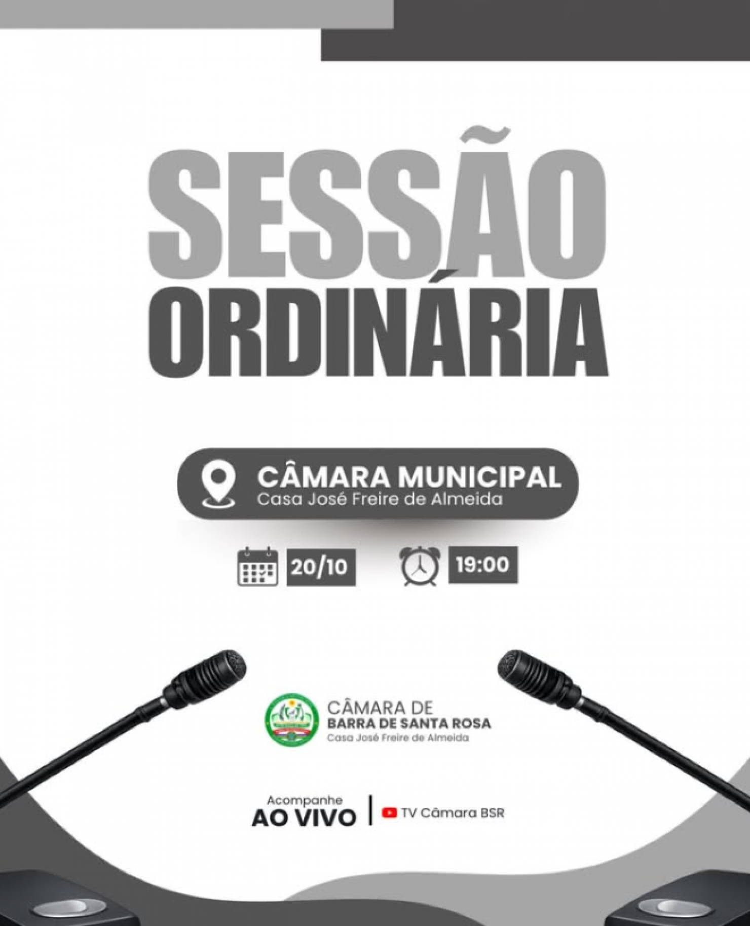 📢 A Câmara Municipal convida toda a população para participar da Sessão Ordinária.